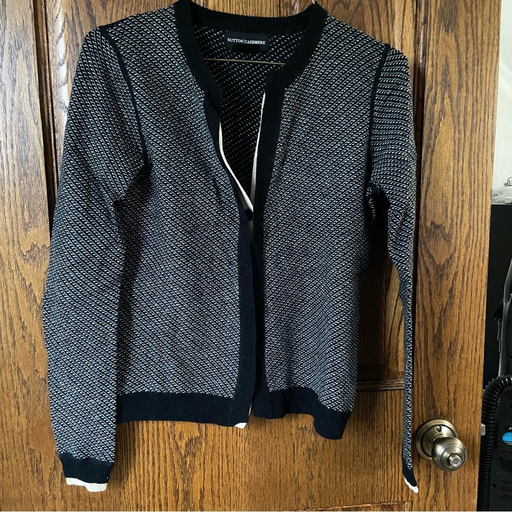 Sutton Cashmere Black and White Cardigan